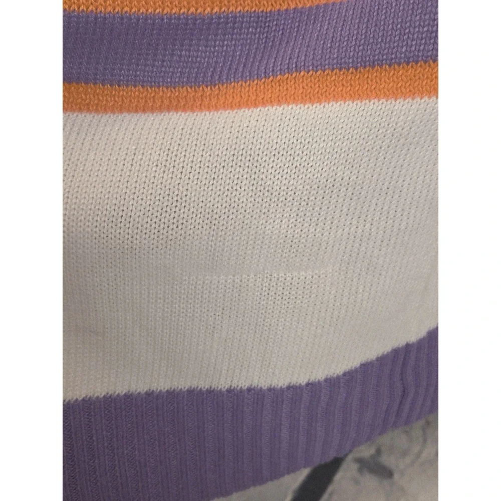 Cardigan Sz S White with Purple/Orange Stripes (see photos of small pull) - Picture 4 of 7
